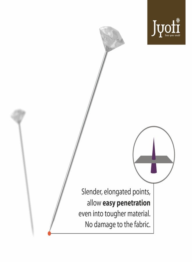 Jyoti Diamond Head Pins Transparent for Tailoring, Dressmaking, Crafting, Sewing, College Projects, Ornament, Patch Work, Florist, Hijab, & Scarf for Women # 22885 (50 Pins in a Box) - Pack of 10 - Image 2
